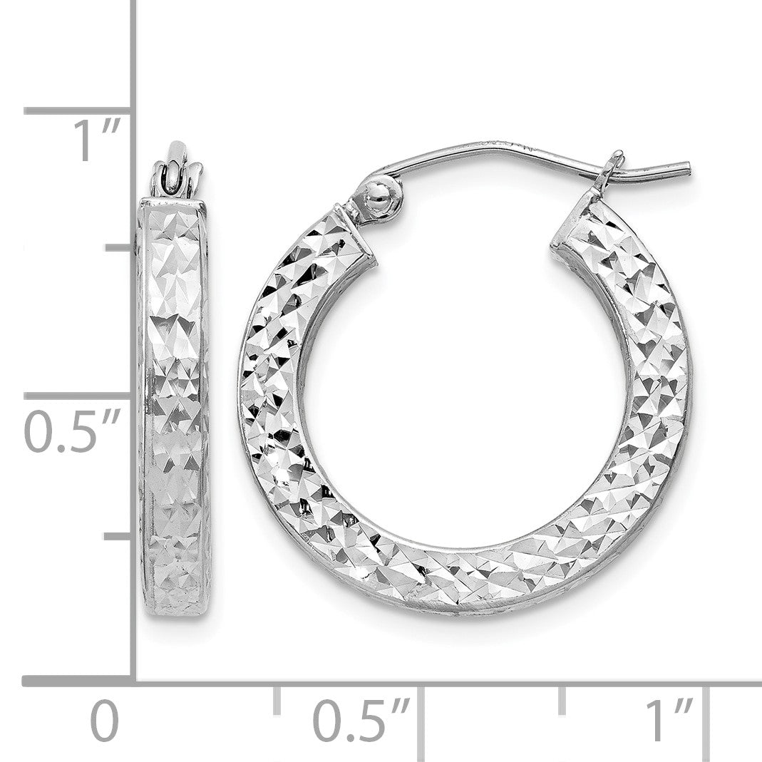 Sterling Silver Rhodium-plated Diamond-cut 3x20mm Square Tube Hoop Earrings