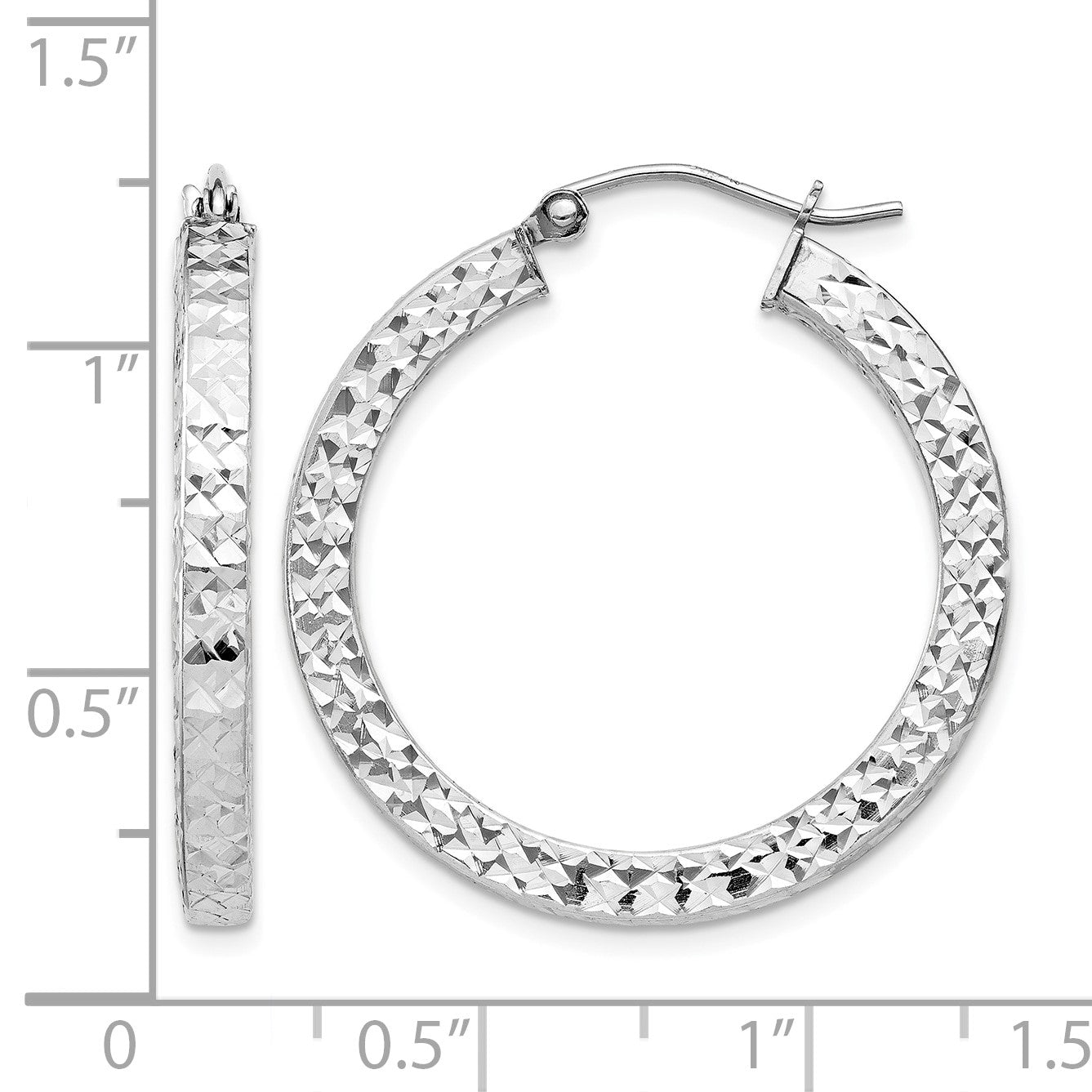 Sterling Silver Rhodium-plated Diamond-cut 3x30mm Square Tube Hoop Earrings