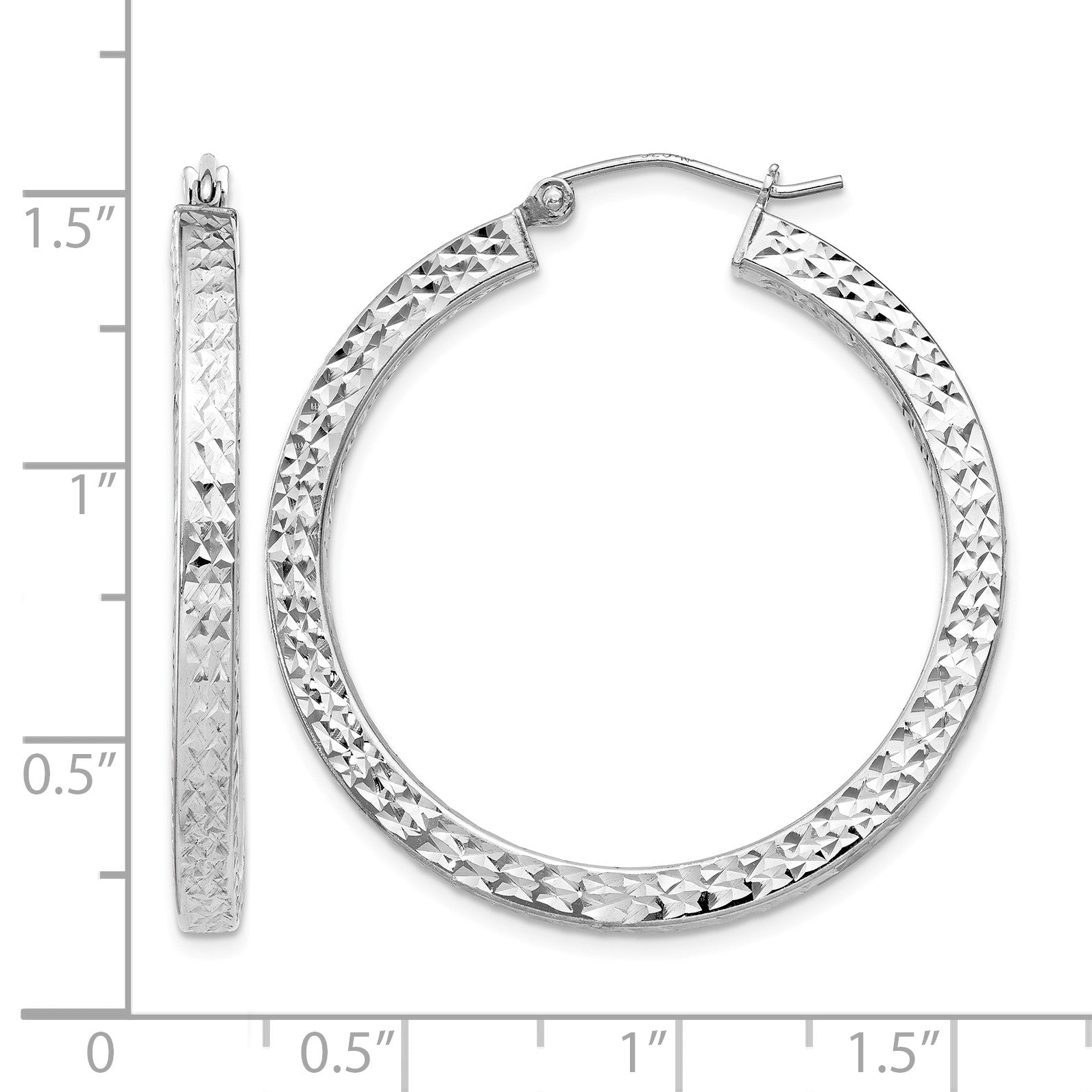 Sterling Silver Rhodium-plated Diamond-cut 3x35mm Square Tube Hoop Earrings