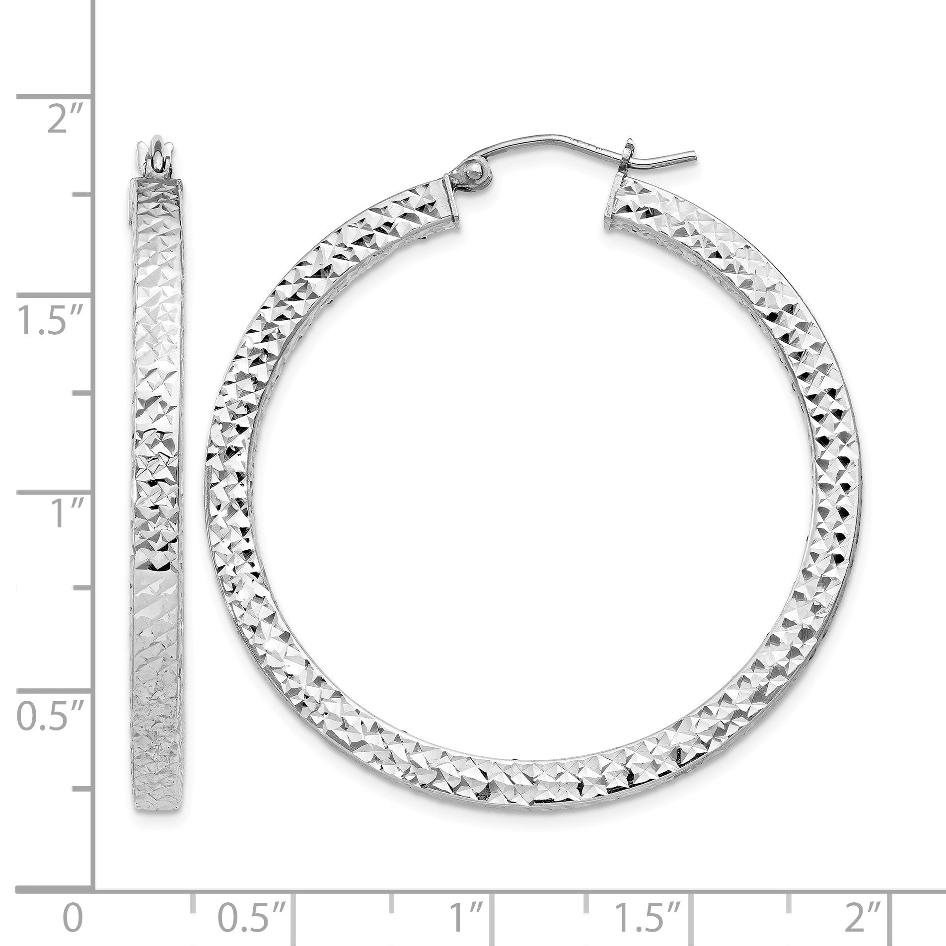 Sterling Silver Rhodium-plated Diamond-cut 3x40mm Square Tube Hoop Earrings