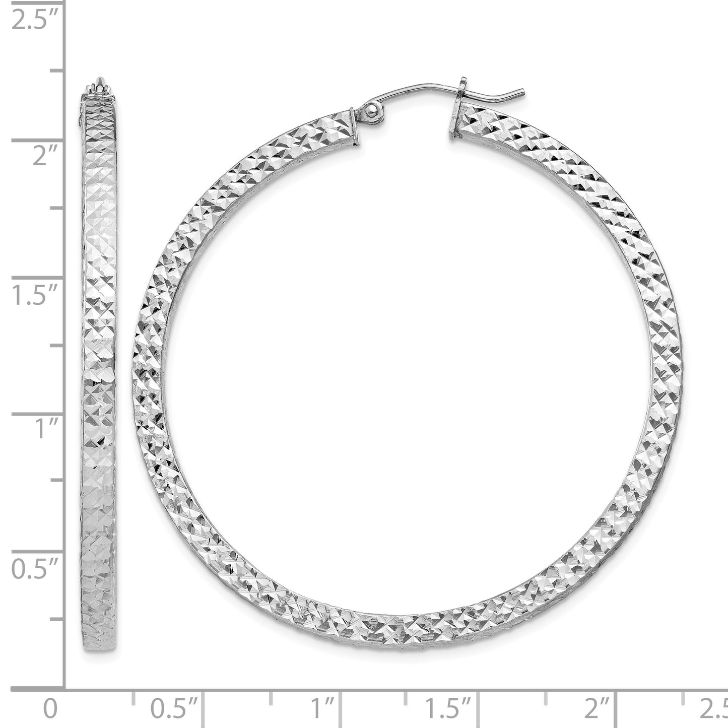 Sterling Silver Rhodium-plated Diamond-cut 3x50mm Square Tube Hoop Earrings
