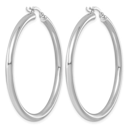 Sterling Silver Rhodium-plated 3mm Round Hoop Earrings