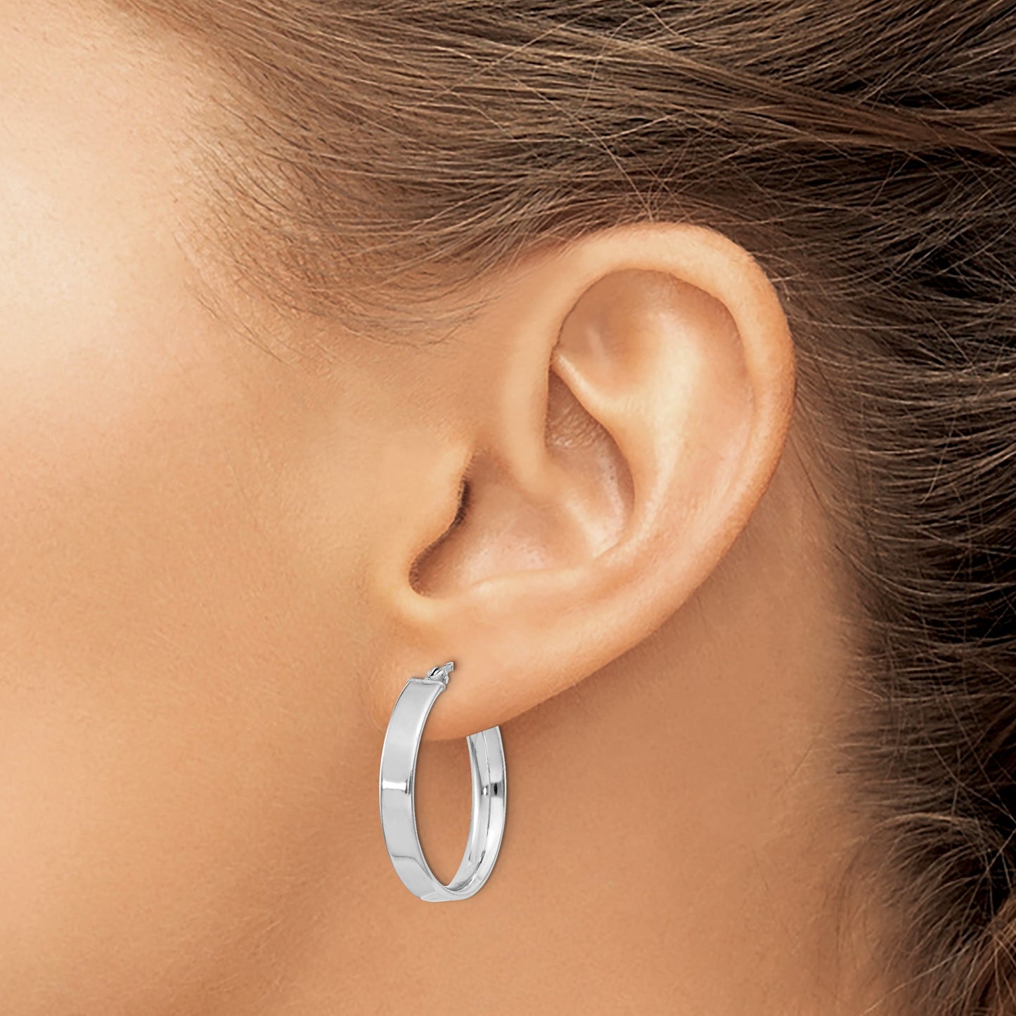 Sterling Silver Rhodium Plated 4.25x25Hoop Earrings