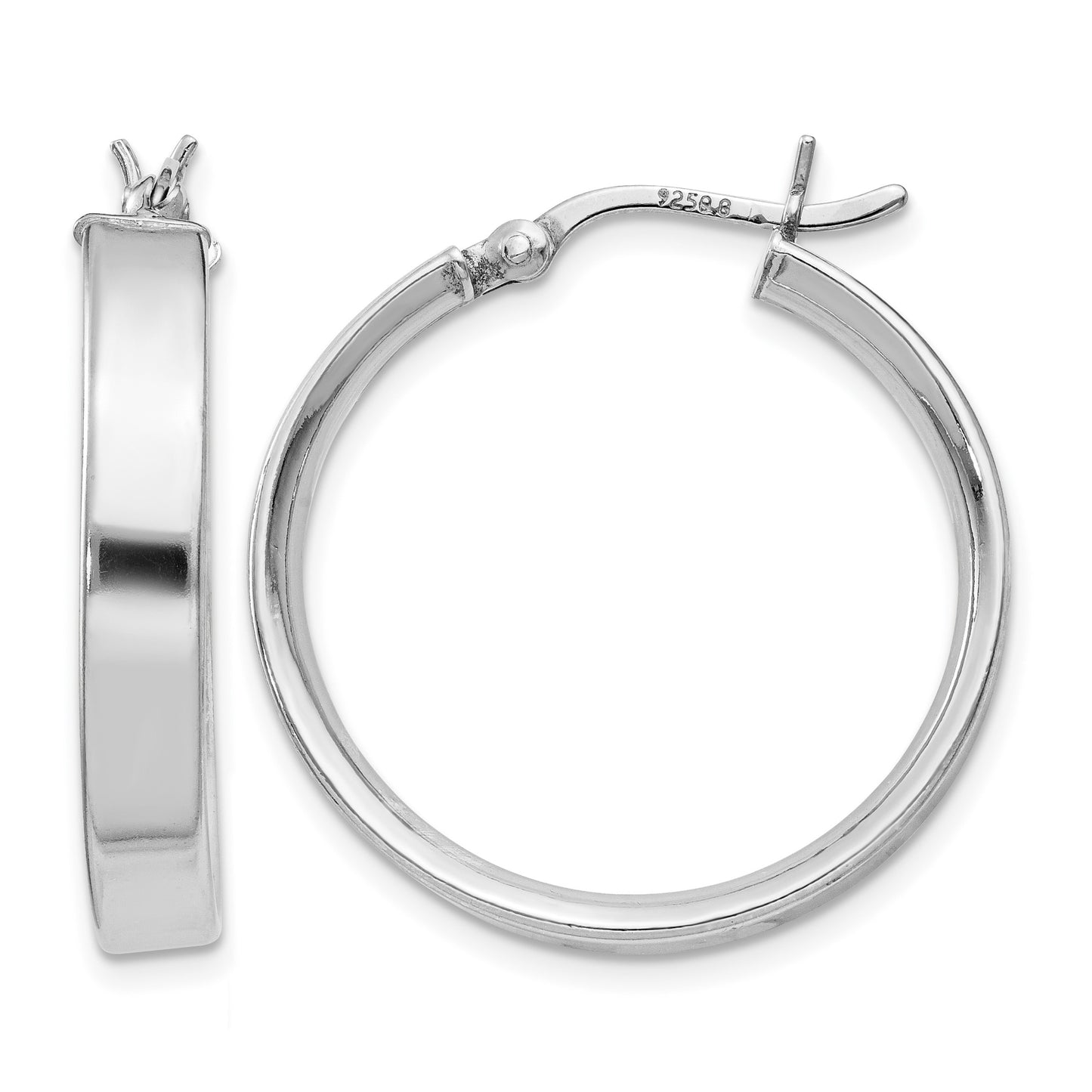 Sterling Silver Rhodium Plated 4.25x25Hoop Earrings