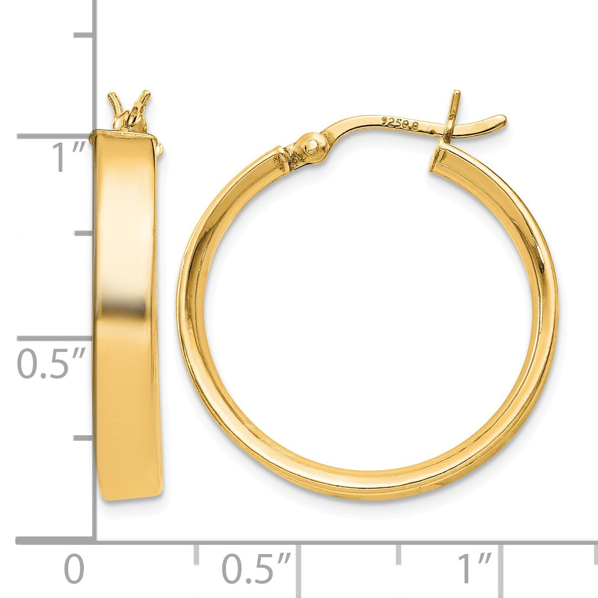 Sterling Silver Flash Gold-plated 4.25x25mm Hoop Earrings