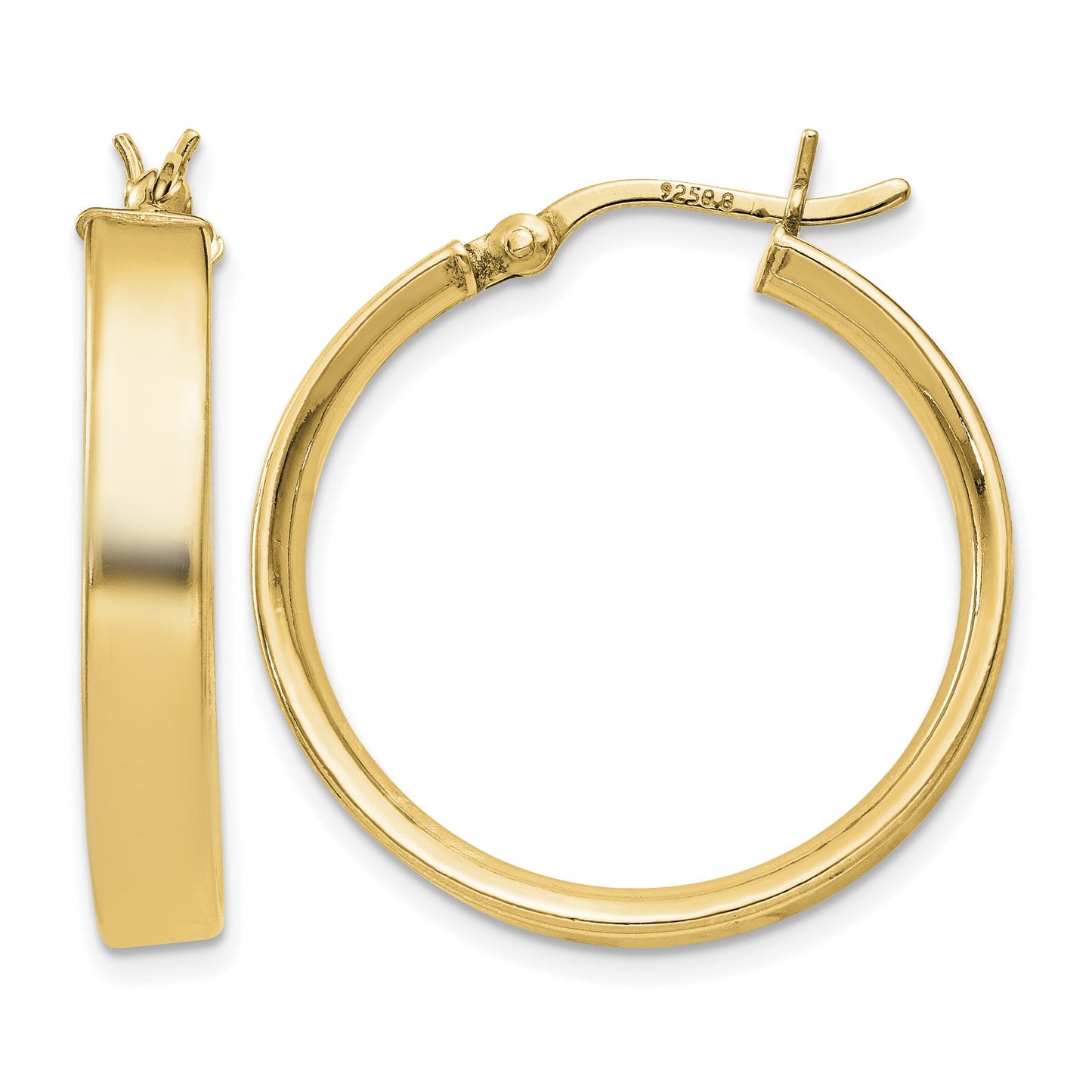 Sterling Silver Flash Gold-plated 4.25x25mm Hoop Earrings