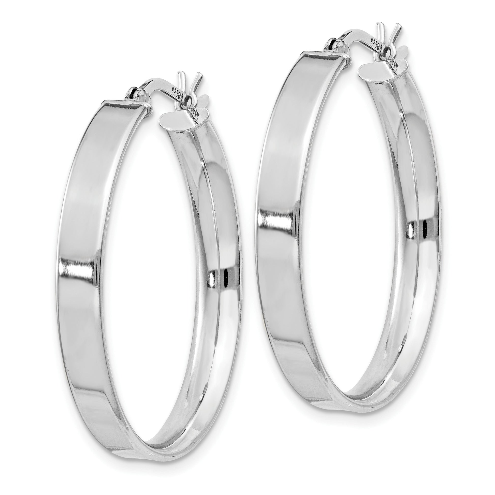 Sterling Silver Rhodium Plated 4.25x30 Hoop Earrings