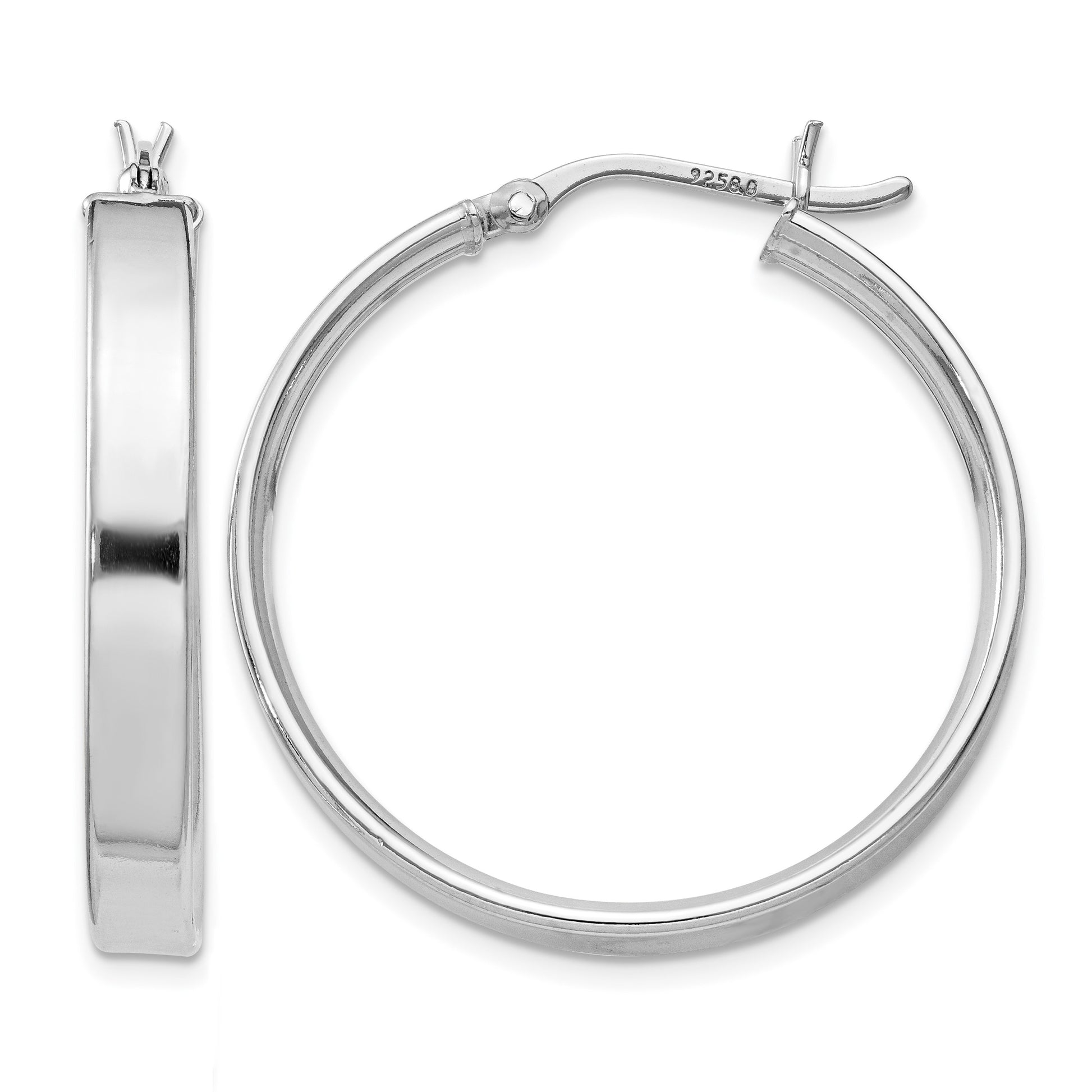 Sterling Silver Rhodium Plated 4.25x30 Hoop Earrings