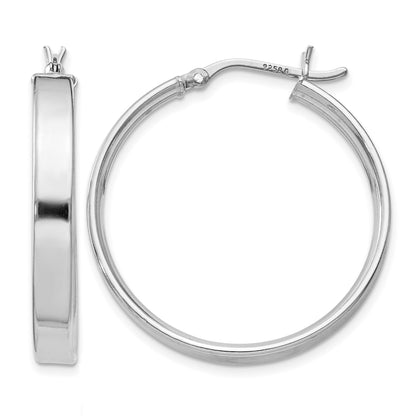 Sterling Silver Rhodium Plated 4.25x30 Hoop Earrings
