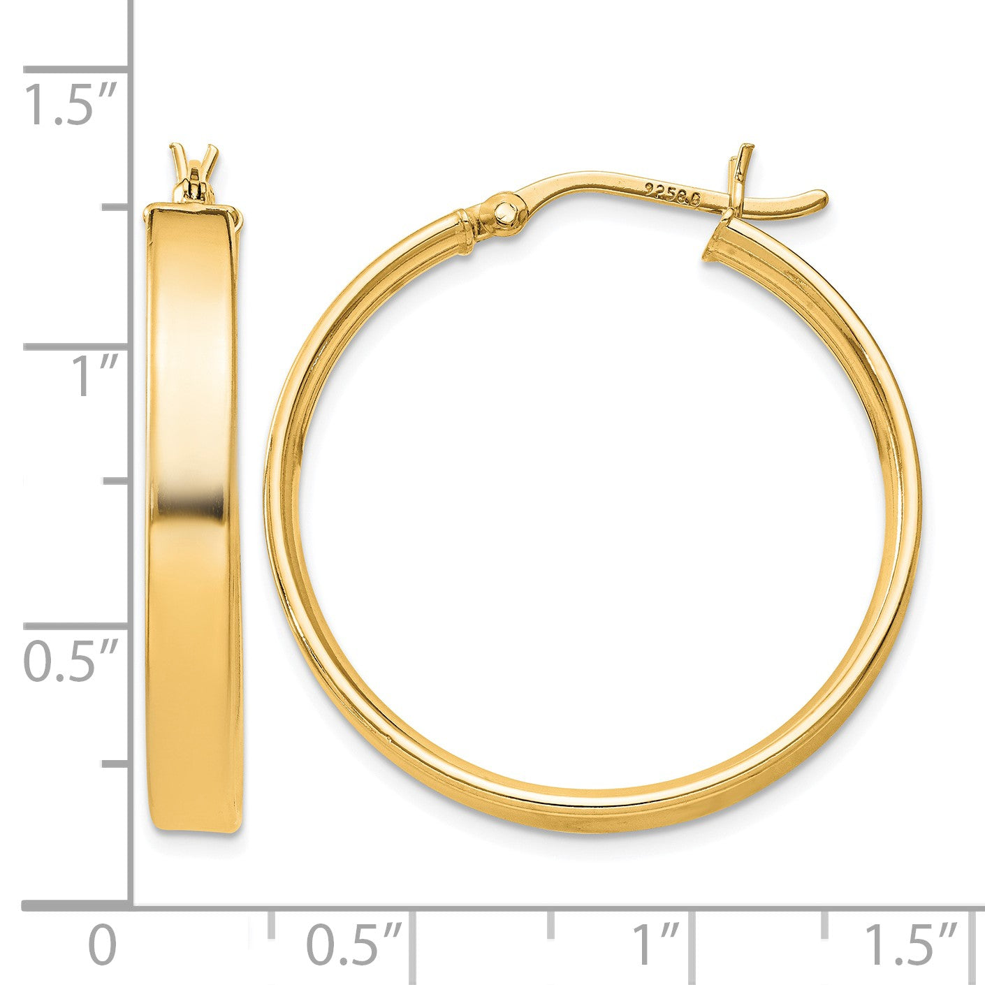 Sterling Silver Flash Gold-plated 4.25x30mm Hoop Earrings