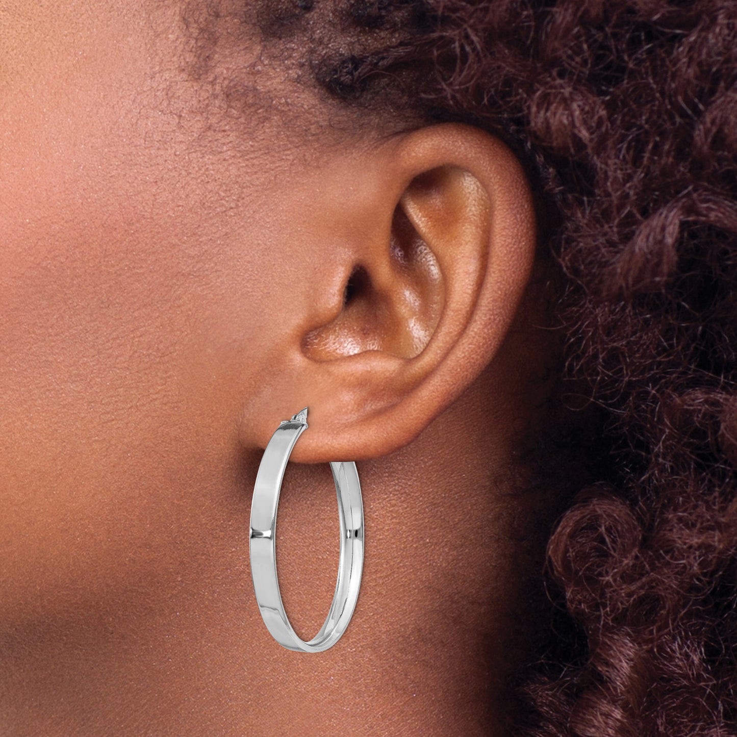 Sterling Silver Rhodium Plated 4.25x35 Hoop Earrings