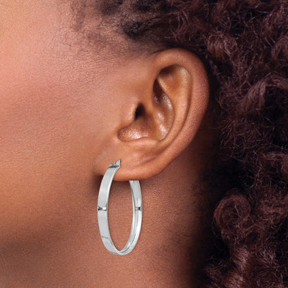 Sterling Silver Rhodium Plated 4.25x35 Hoop Earrings