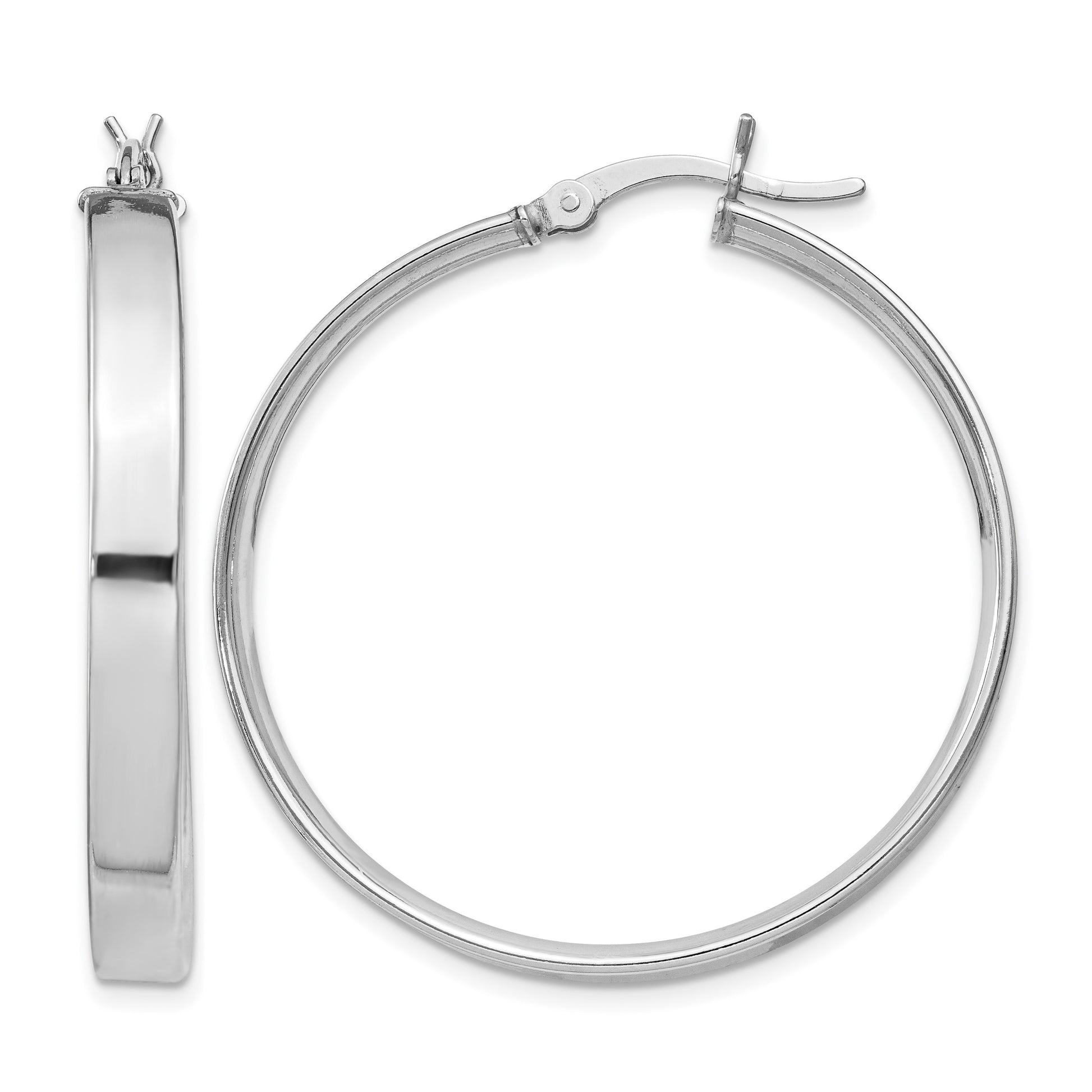 Sterling Silver Rhodium Plated 4.25x35 Hoop Earrings