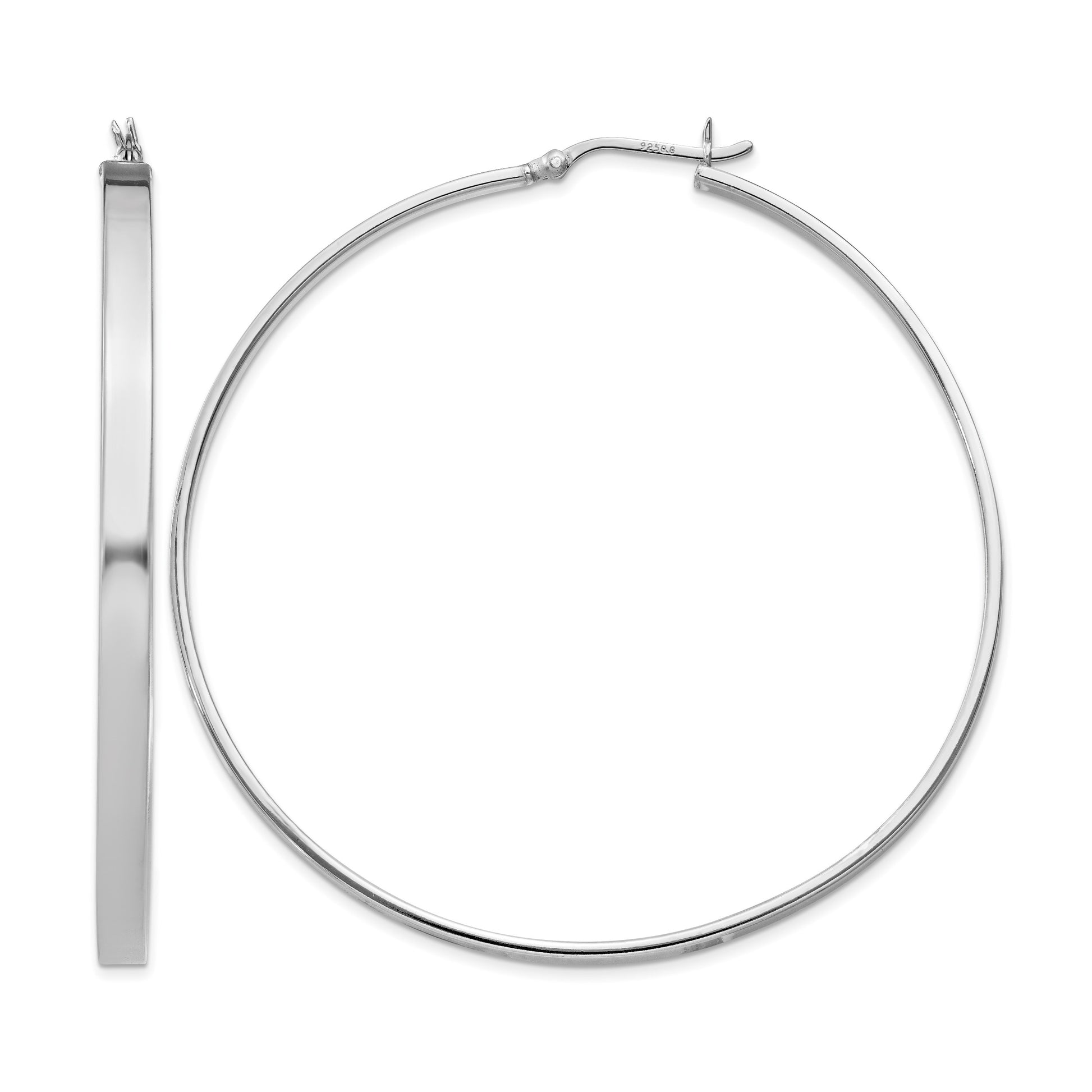 Sterling Silver Rhodium-plated 3.5x60mm Hoop Earrings