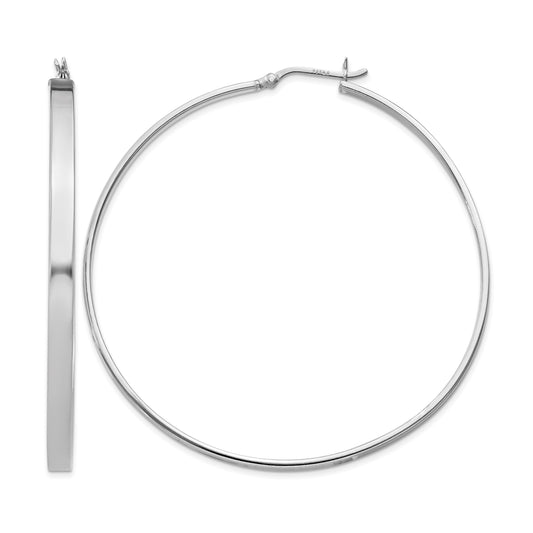 Sterling Silver Rhodium-plated 3.5x60mm Hoop Earrings