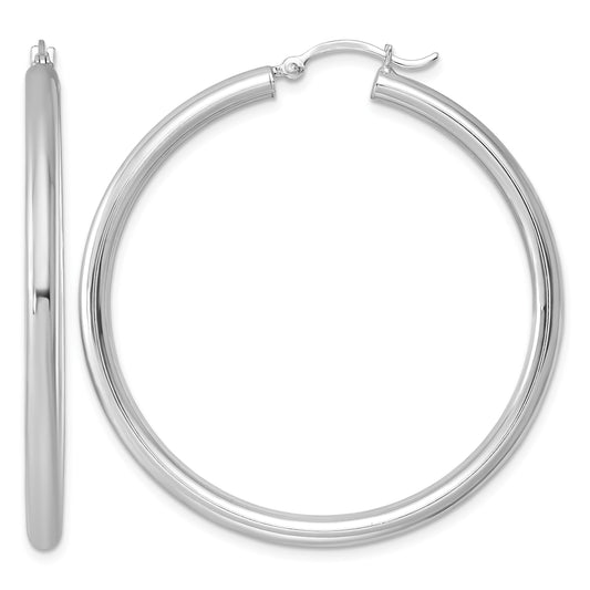 Sterling Silver Rhodium-plated 3mm Round Hoop Earrings