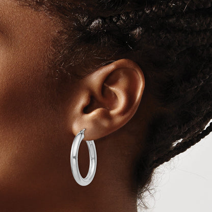 Sterling Silver Rhodium-plated 4mm Round Hoop Earrings