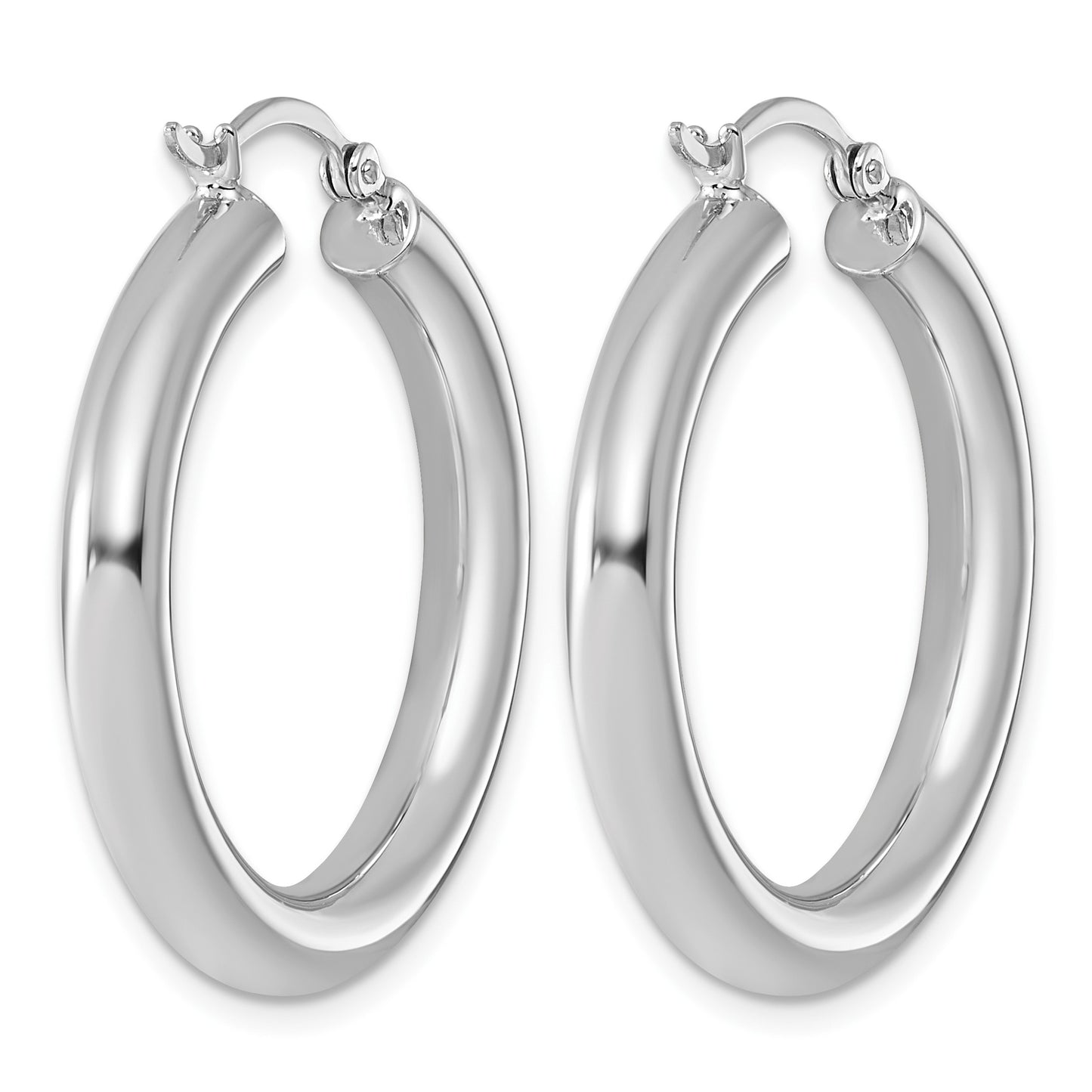 Sterling Silver Rhodium-plated 4mm Round Hoop Earrings