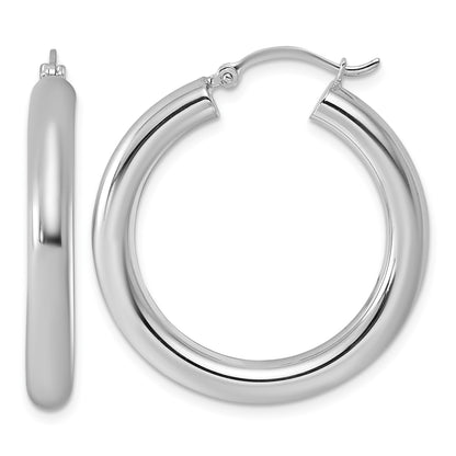 Sterling Silver Rhodium-plated 4mm Round Hoop Earrings