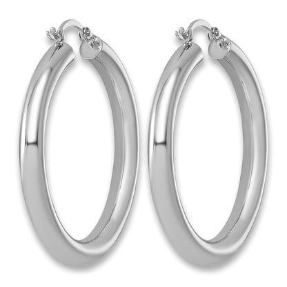 Sterling Silver Rhodium-plated 4mm Round Hoop Earrings