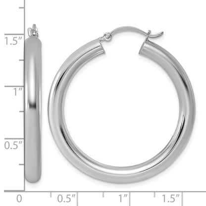 Sterling Silver Rhodium-plated 4mm Round Hoop Earrings