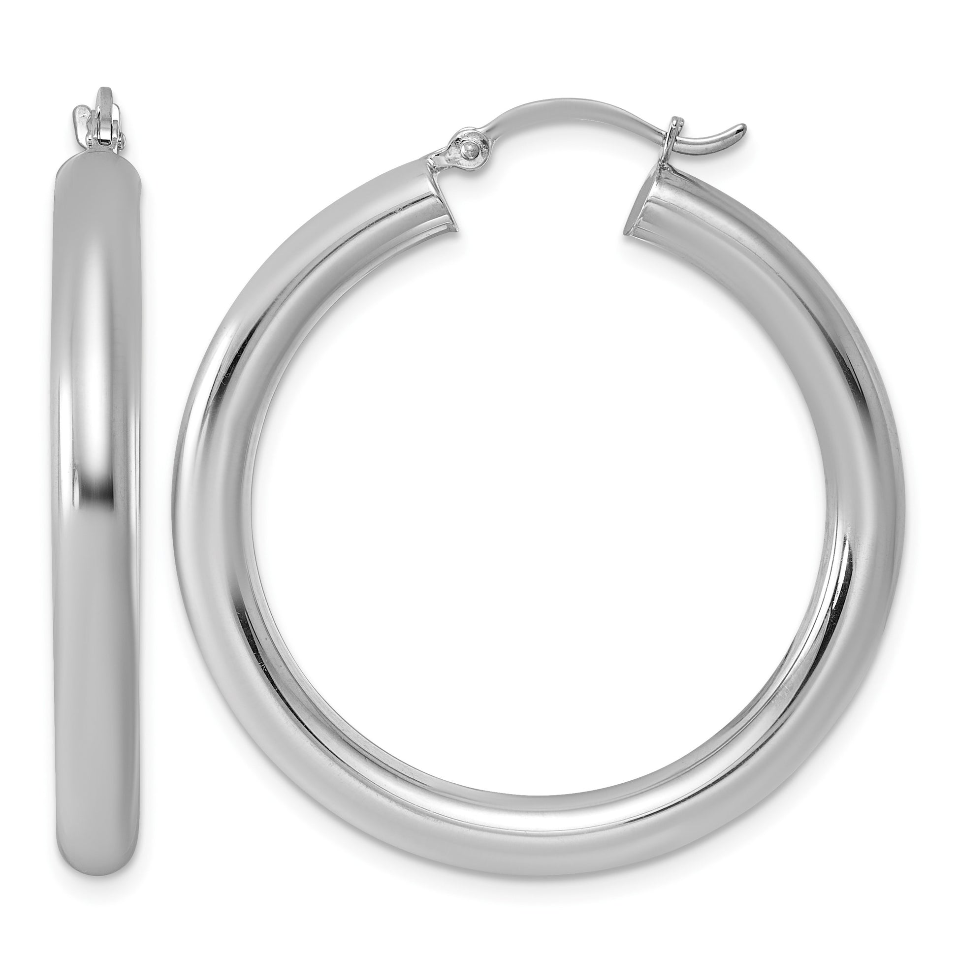 Sterling Silver Rhodium-plated 4mm Round Hoop Earrings
