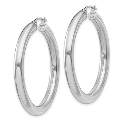 Sterling Silver Rhodium-plated 4mm Round Hoop Earrings
