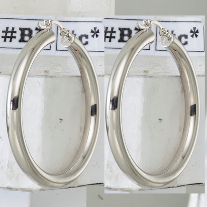 Sterling Silver Rhodium-plated 4mm Round Hoop Earrings