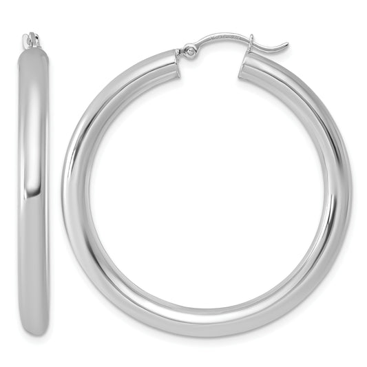 Sterling Silver Rhodium-plated 4mm Round Hoop Earrings