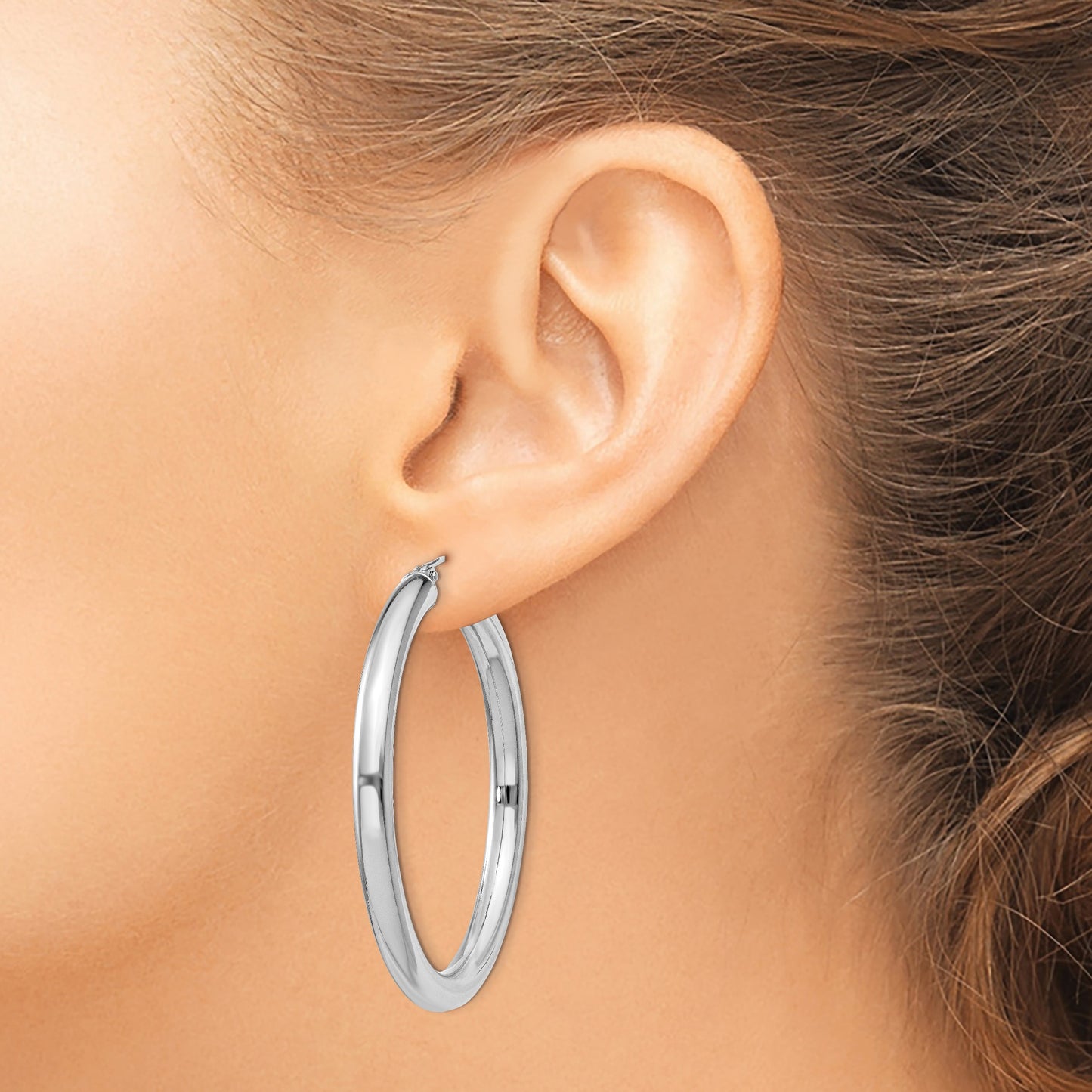 Sterling Silver Rhodium-plated 4mm Round Hoop Earrings