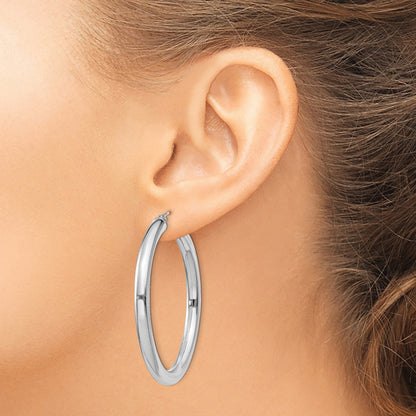 Sterling Silver Rhodium-plated 4mm Round Hoop Earrings