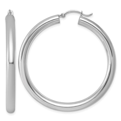 Sterling Silver Rhodium-plated 4mm Round Hoop Earrings