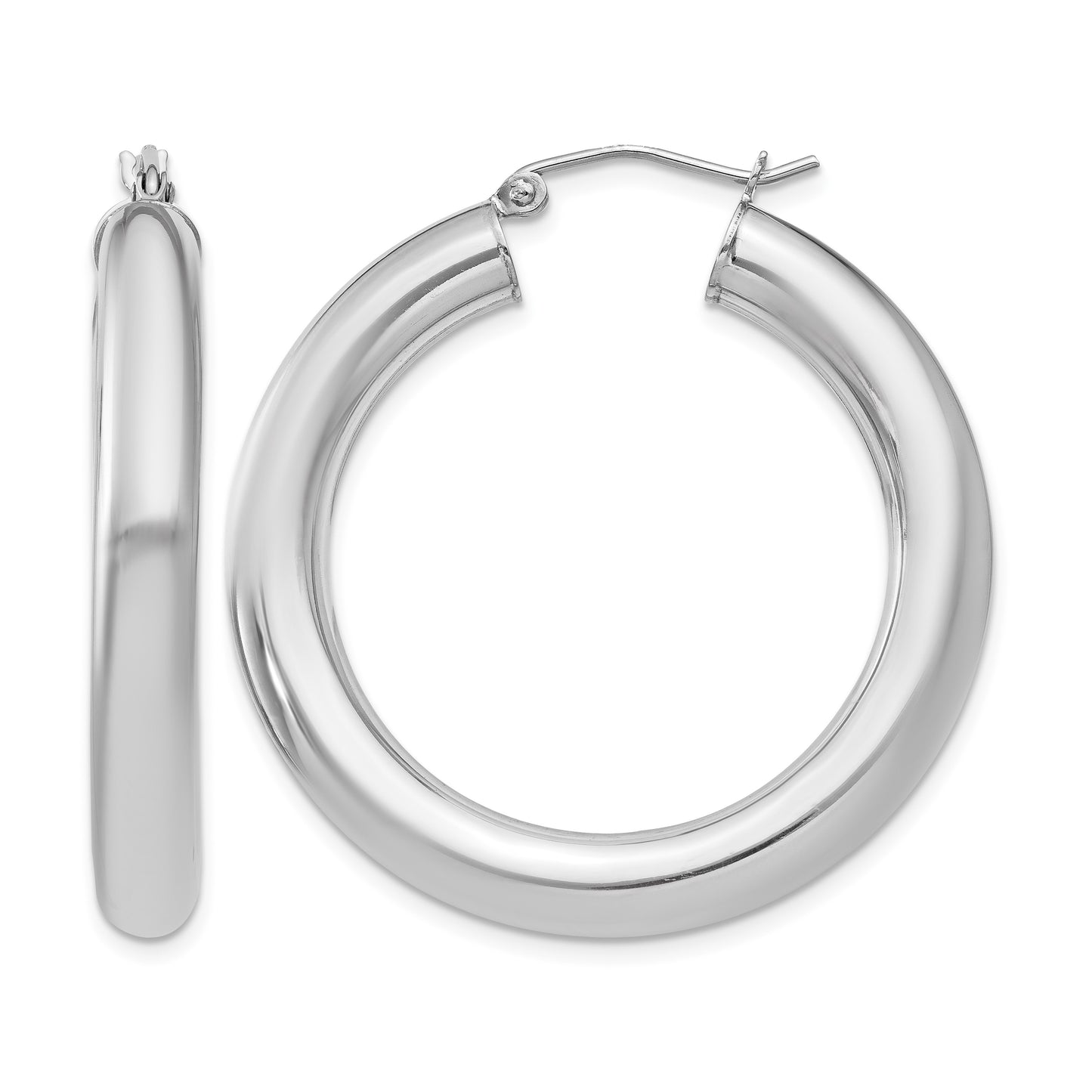 Sterling Silver Rhodium-plated 5mm Round Hoop Earrings