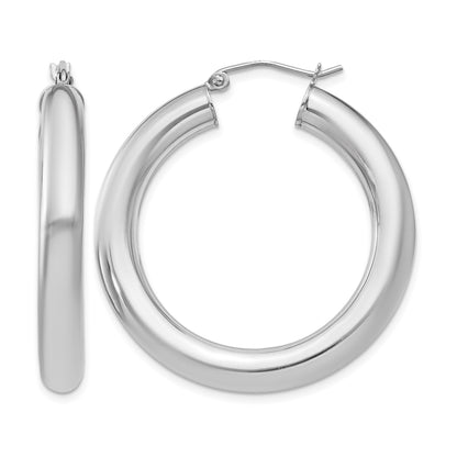 Sterling Silver Rhodium-plated 5mm Round Hoop Earrings