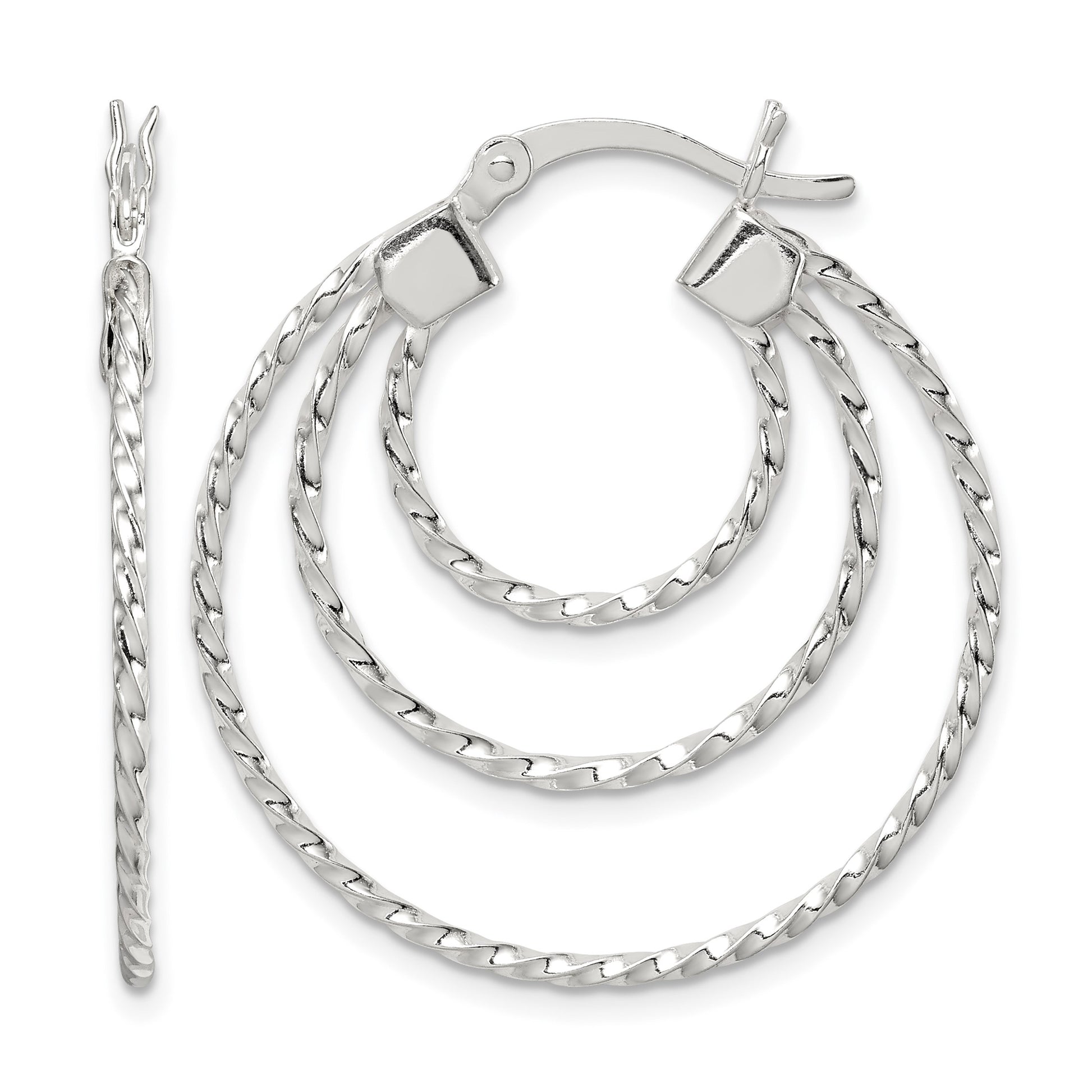 Sterling Silver Textured Triple Hoop Earrings