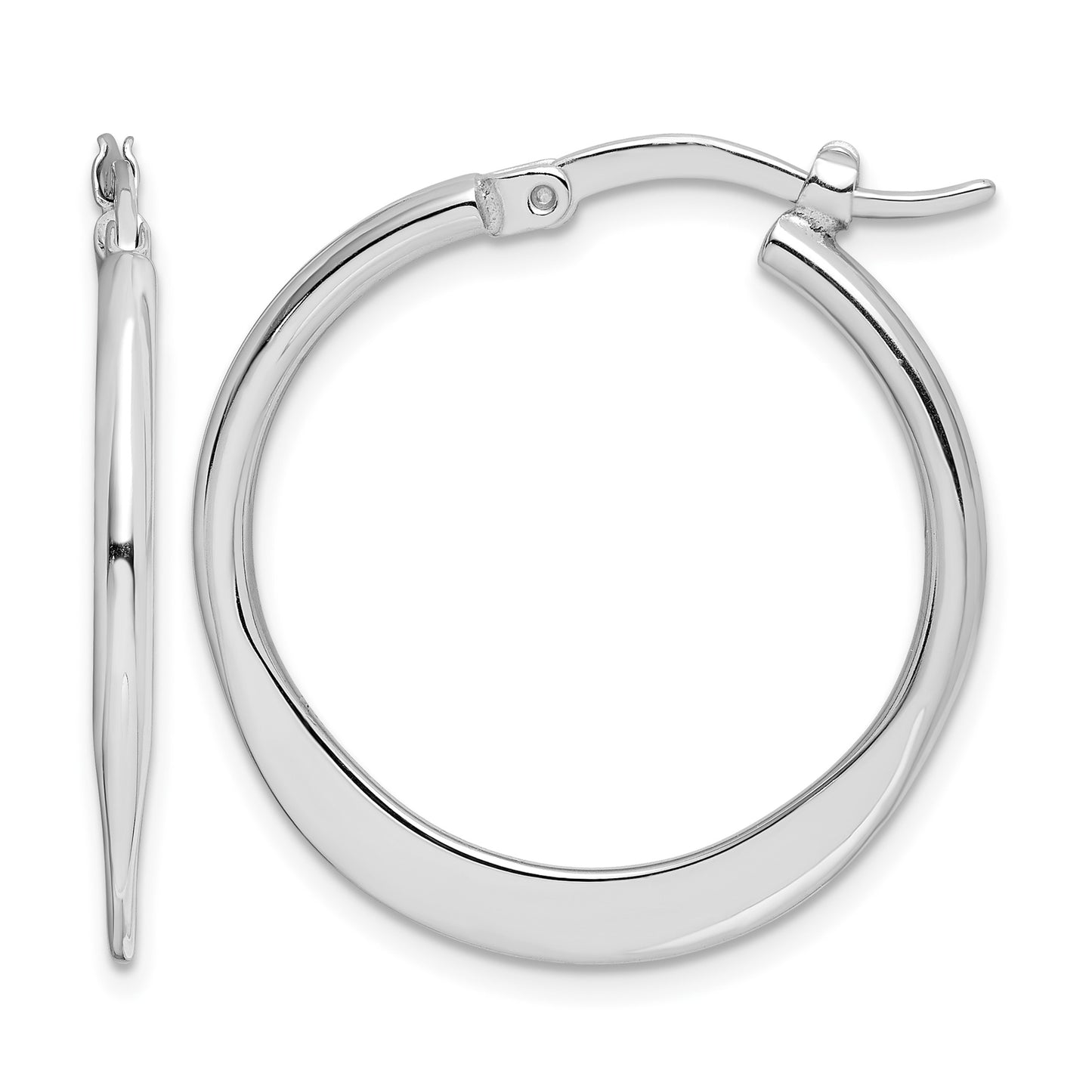 Sterling Silver Rhodium-plated Polished Tapered Round Hoop Earrings
