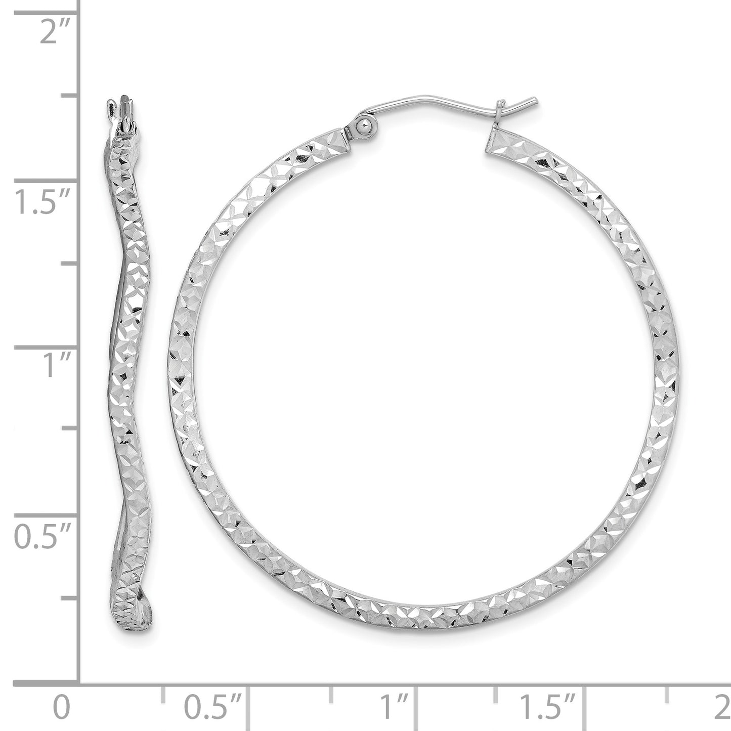 Sterling Silver Rhodium-plated Wavy D/C 1.75mm Round Hoop Earrings