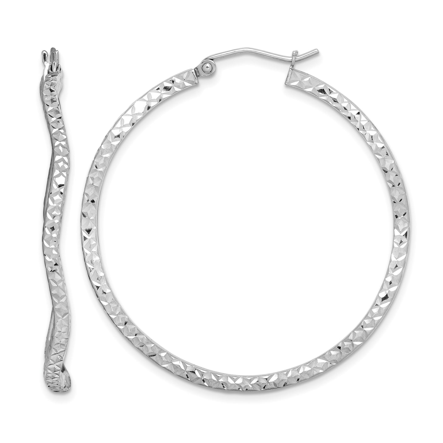 Sterling Silver Rhodium-plated Wavy D/C 1.75mm Round Hoop Earrings