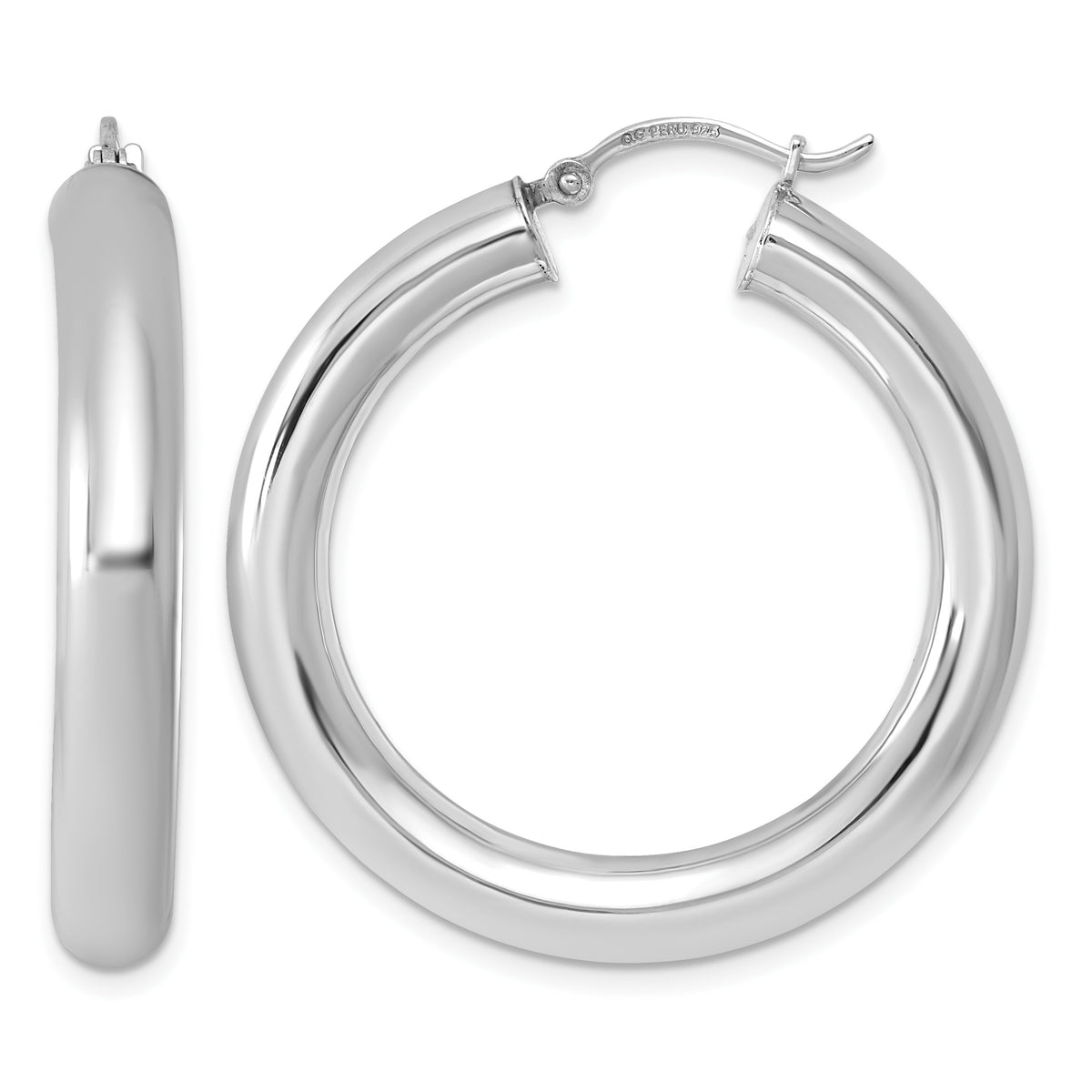 Sterling Silver Rhodium-plated 5mm Round Hoop Earrings