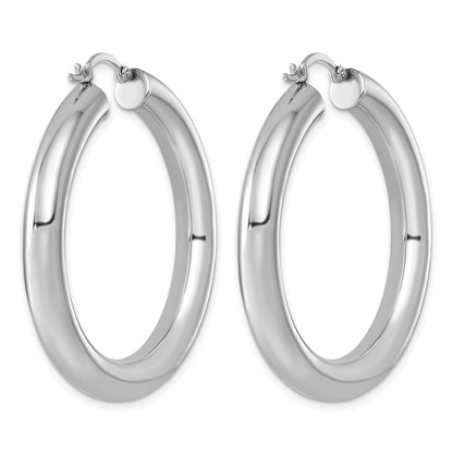 Sterling Silver Rhodium-plated 5mm Round Hoop Earrings
