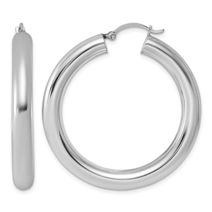 Sterling Silver Rhodium-plated 5mm Round Hoop Earrings