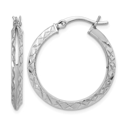 Sterling Silver RH-plated D/C Knife Edge 3mm Round Hoop Earrings