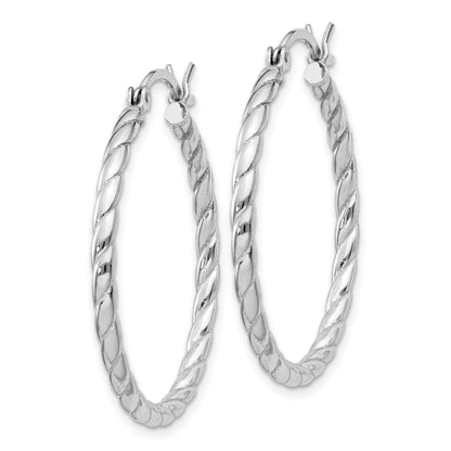 Sterling Silver Rhodium Plated 2x30mm Twisted Hoop Earrings