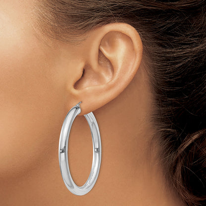 Sterling Silver Rhodium-plated 5mm Round Hoop Earrings