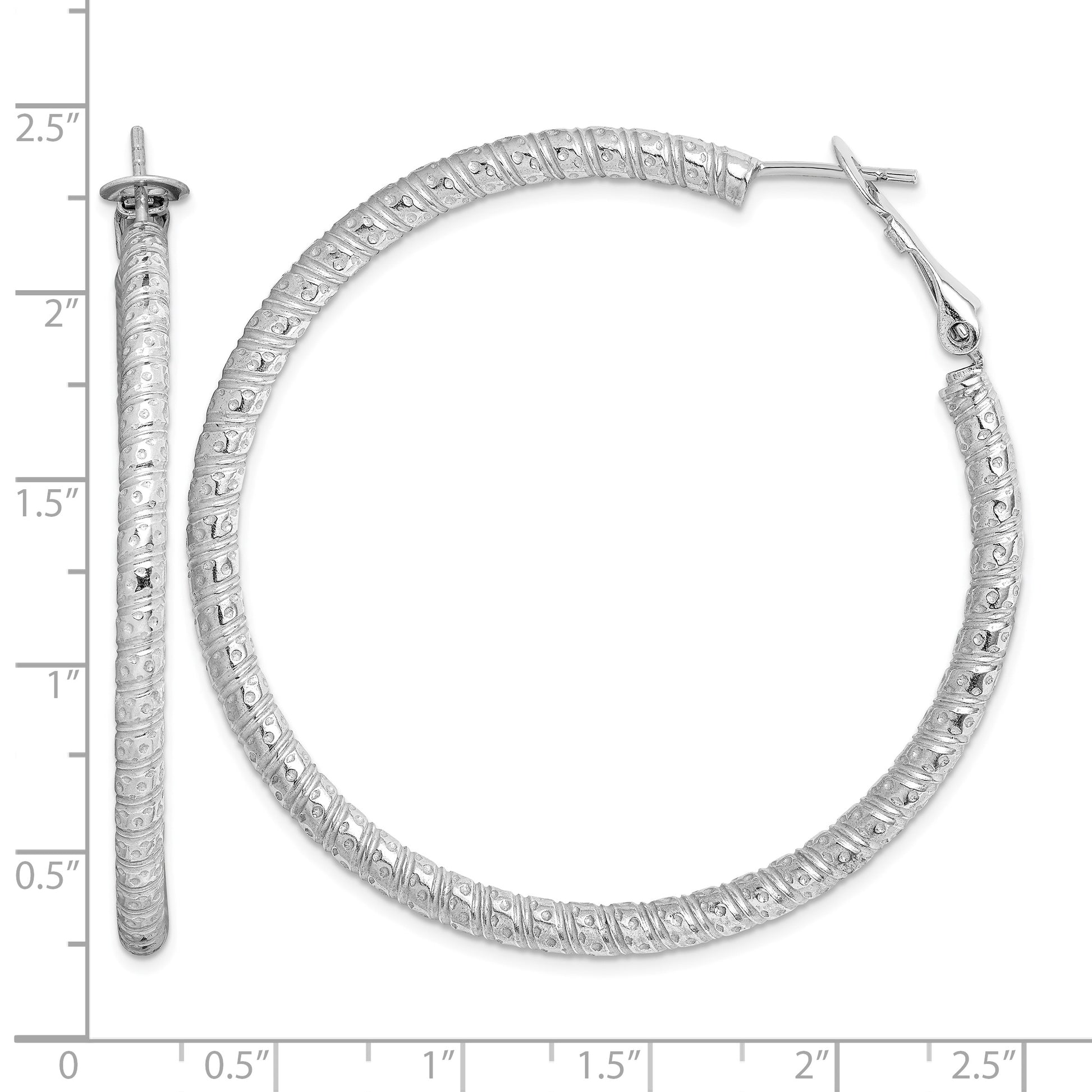 Sterling Silver Rhod-plated 3.25x50mm Omega Back Hoop Earrings