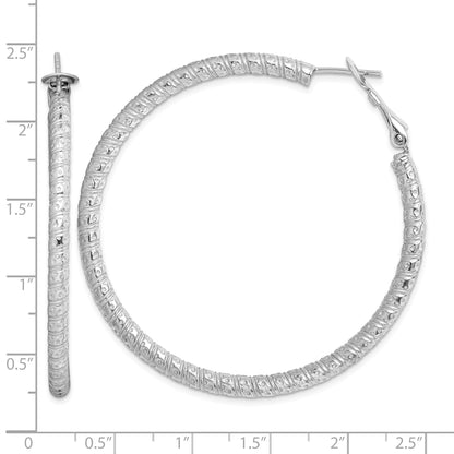 Sterling Silver Rhod-plated 3.25x50mm Omega Back Hoop Earrings