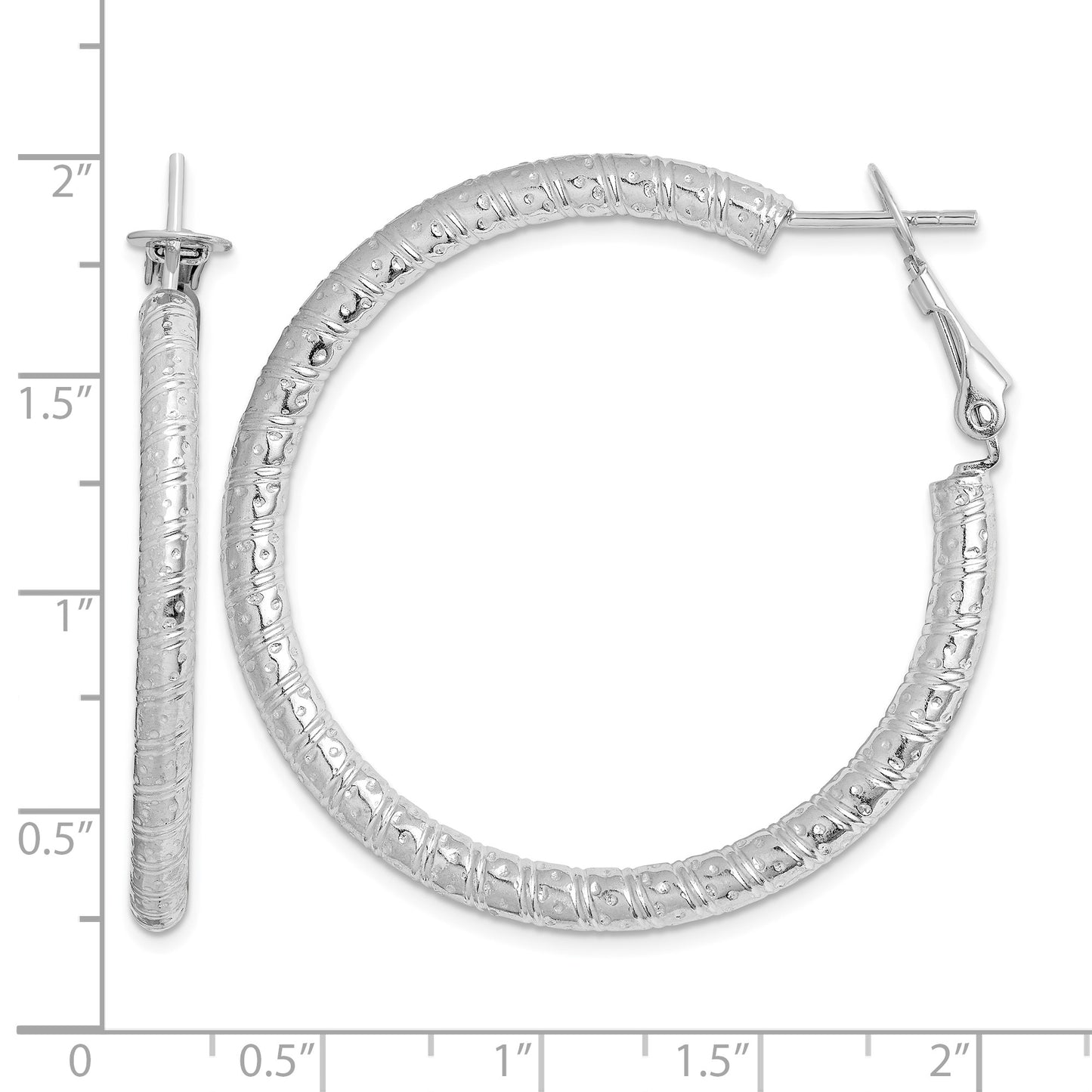 Sterling Silver Rhod-plated 3.25x40mm Omega Back Hoop Earrings