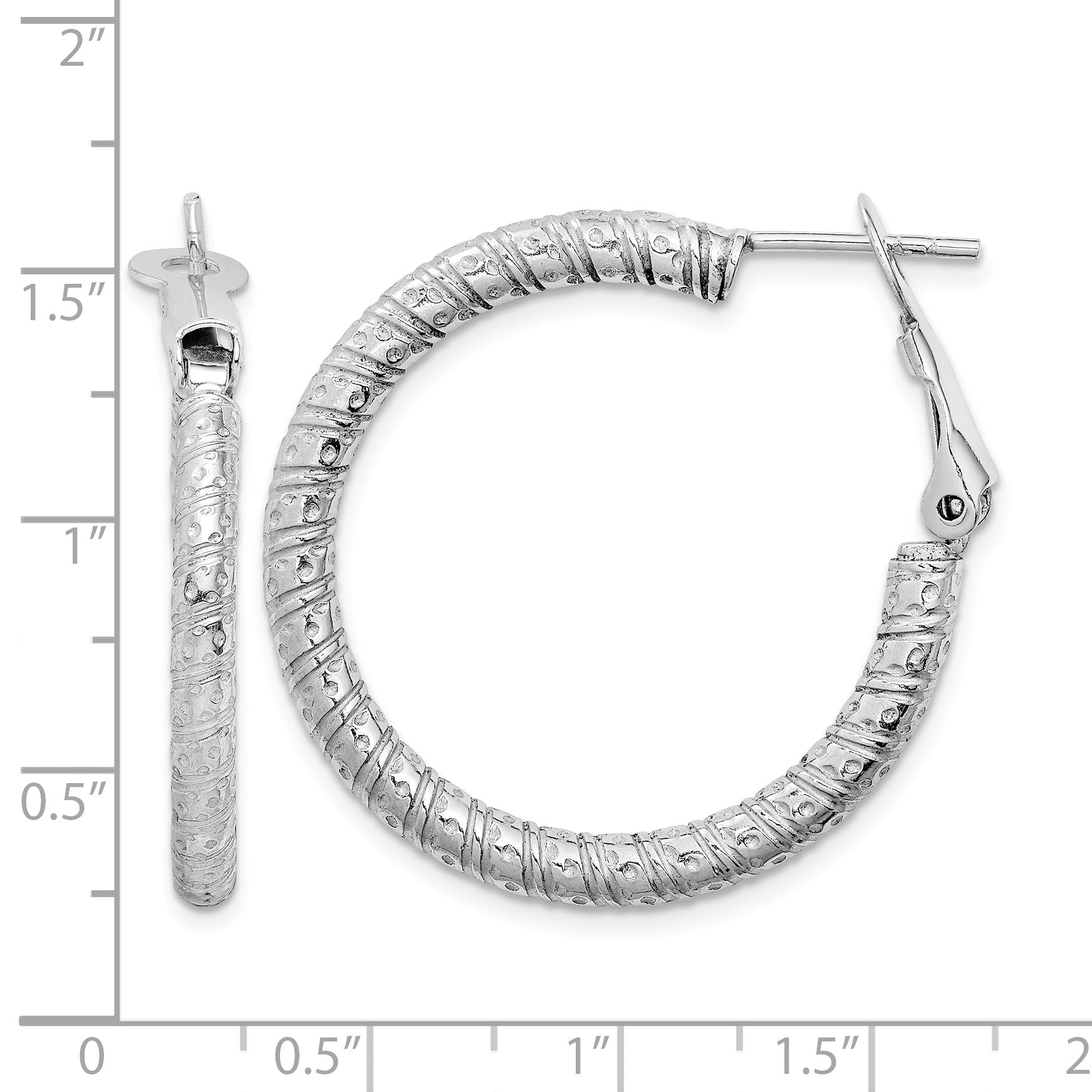 Sterling Silver Rhod-plated 3.25x30mm Omega Back Hoop Earrings