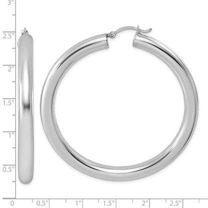 Sterling Silver Rhodium-plated 5mm Round Hoop Earrings