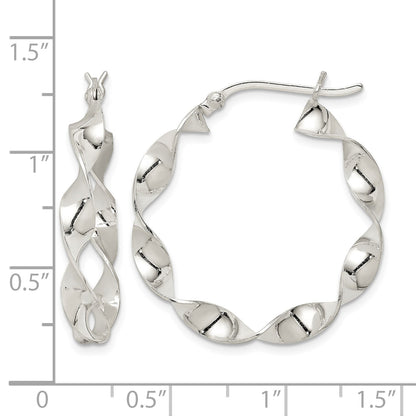 Sterling Silver Twisted 4x30mm Hoop Earrings